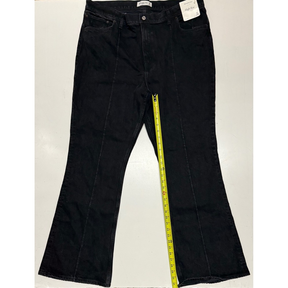 Abercrombie & Fitch High Rise Flare Jeans Black Front‎ Seam 34 18L New